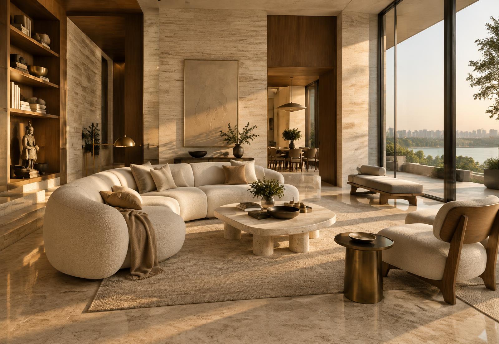 Luxury ivory living room designed by MK Designs